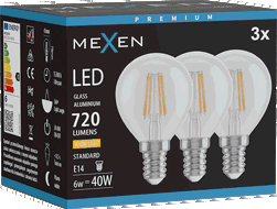 Mexen Vintis 3x žárovka filament LED E14, G45, 6W, Teplá - 2700K, 720 lm, čirá - L156-E14-0627-00x03