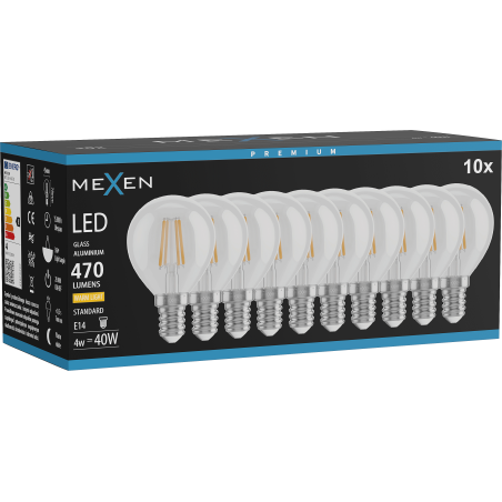 Mexen Vintis 10x LED filament žárovka E14, G45, 6W, Teplá - 2700K, 720 lm, čirá - L156-E14-0627-00x10