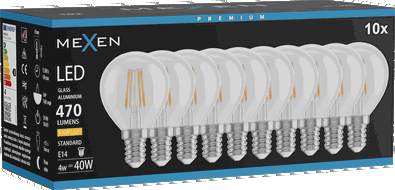 Mexen Vintis 10x LED filament žárovka E14, G45, 6W, Teplá - 2700K, 720 lm, čirá - L156-E14-0627-00x10