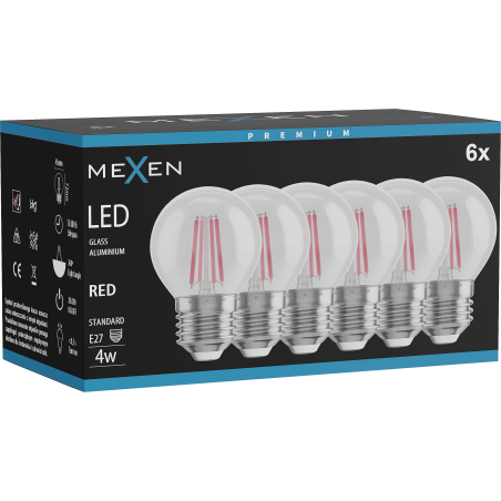 Mexen Vintis 6x žárovka filament LED E27, G45, 4W, 55 lm, červená - L156-E27-04XX-45x06