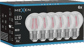 Mexen Vintis 6x žárovka filament LED E27, G45, 4W, 55 lm, červená - L156-E27-04XX-45x06