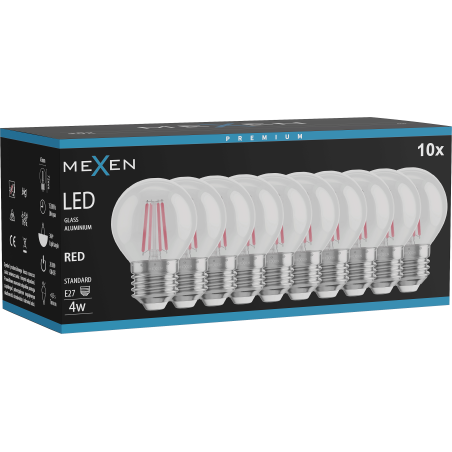 Mexen Vintis 10x žárovka filament LED E27, G45, 4W, 55 lm, červená - L156-E27-04XX-45x10