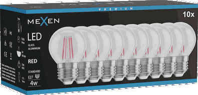 Mexen Vintis 10x žárovka filament LED E27, G45, 4W, 55 lm, červená - L156-E27-04XX-45x10