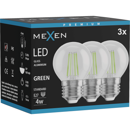 Mexen Vintis 3x žárovka s filamentem LED E27, G45, 4W, 55 lm, zelená - L156-E27-04XX-46x03
