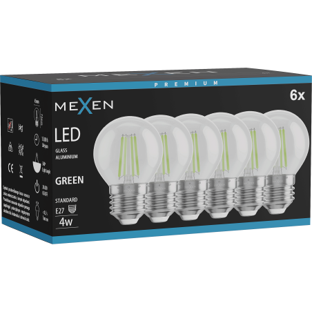 Mexen Vintis 6x žárovka filament LED E27, G45, 4W, 55 lm, zelená - L156-E27-04XX-46x06