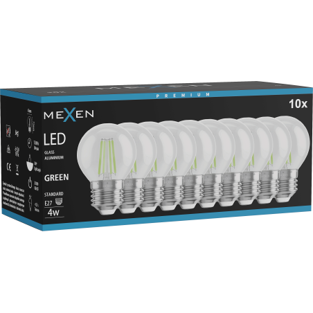 Mexen Vintis 10x LED filamentová žárovka E27, G45, 4W, 55 lm, zelená - L156-E27-04XX-46x10