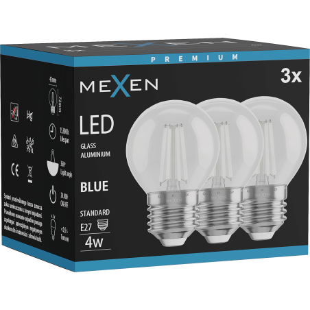Mexen Vintis 3x LED žárovka filament E27, G45, 4W, 55 lm, modrá - L156-E27-04XX-47x03