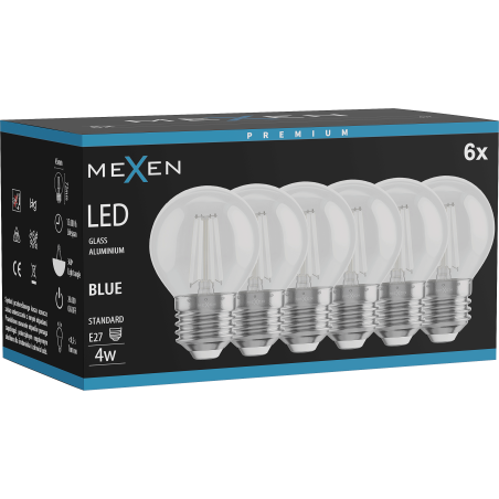 Mexen Vintis 6x žárovka filament LED E27, G45, 4W, 55 lm, modrá - L156-E27-04XX-47x06