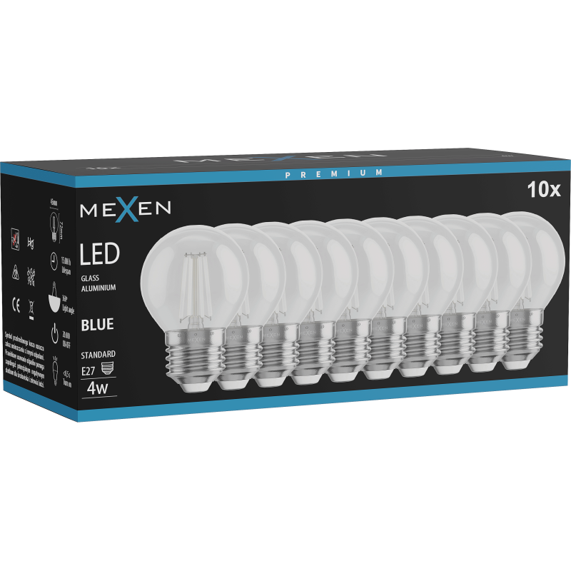 Mexen Vintis 10x žárovka filament LED E27, G45, 4W, 55 lm, modrá - L156-E27-04XX-47x10