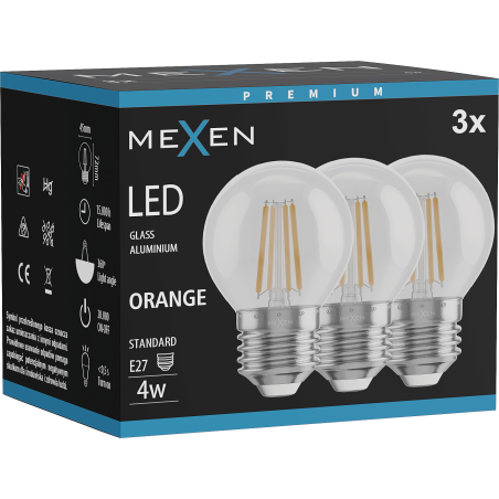 Mexen Vintis 3x LED žárovka filament E27, G45, 4W, 55 lm, oranžová - L156-E27-04XX-48x03