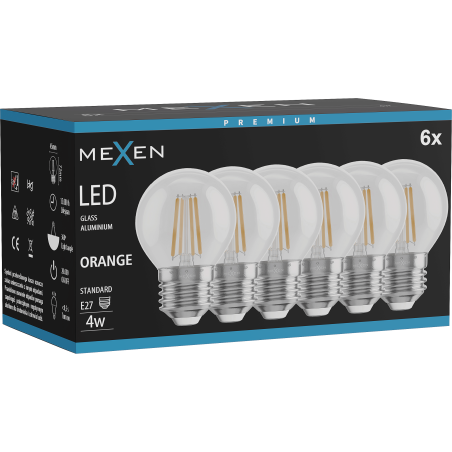 Mexen Vintis 6x žárovka filament LED E27, G45, 4W, 55 lm, oranžová - L156-E27-04XX-48x06