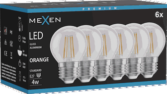 Mexen Vintis 6x žárovka filament LED E27, G45, 4W, 55 lm, oranžová - L156-E27-04XX-48x06