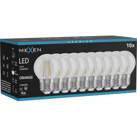 Mexen Vintis 10x LED filamentová žárovka E27, G45, 4W, 55 lm, oranžová - L156-E27-04XX-48x10