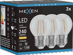 Mexen Vintis 3x Žárovka filament LED E27, G45, 2W, Teplá - 2700K, 240 lm, čirá - L156-E14-0227-00x03 - L156-E27-0227-00x03