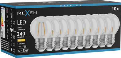 Mexen Vintis 10x LED žárovka s vláknem E27, G45, 2W, Teplá - 2700K, 240 lm, čirá - L156-E27-0227-00x10