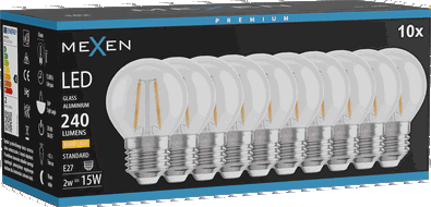 Mexen Vintis 10x Žárovka filament LED E27, G45, 2W, Teplá - 2700K, 240 lm, čirá - L156-E14-0227-00x10 - L156-E27-0227-00x10