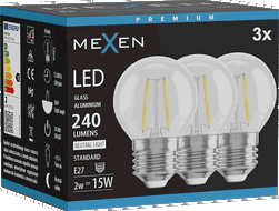 Mexen Vintis 3x LED žárovka filament E27, G45, 2W, Neutrální - 4000K, 240 lm, čirá - L156-E27-0227-00x03