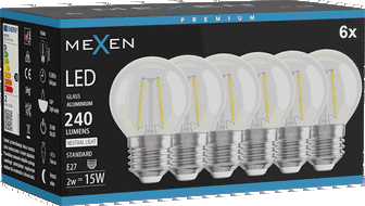 Mexen Vintis 6x žárovka filament LED E27, G45, 2W, Neutrální - 4000K, 240 lm, čirá - L156-E14-0227-00x06