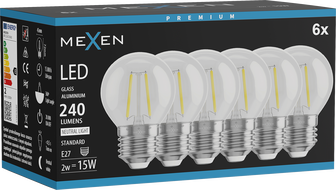 Mexen Vintis 6x žárovka filament LED E27, G45, 2W, Neutrální - 4000K, 240 lm, čirá - L156-E27-0227-00x06