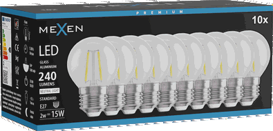 Mexen Vintis 10x žárovka filament LED E27, G45, 2W, Neutrální - 4000K, 240 lm, čirá - L156-E14-0227-00x10