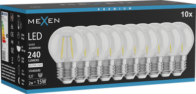Mexen Vintis 10x žárovka filament LED E27, G45, 2W, Neutrální - 4000K, 240 lm, čirá - L156-E27-0227-00x10
