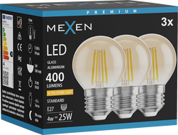 Mexen Vintis 3x žárovka filament LED E27, G45, 4W, Teplá - 2200K, 400 lm, jantarová - L156-E27-0422-50x03