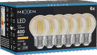 Mexen Vintis 6x LED vlákno žárovka E27, G45, 4W, Teplá - 2200K, 400 lm, jantarová - L156-E27-0422-50x06