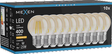 Mexen Vintis 10x žárovka filament LED E27, G45, 4W, Teplá - 2200K, 400 lm, jantarová - L156-E27-0422-50x10