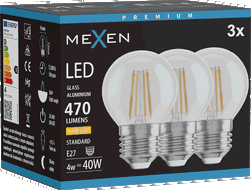 Mexen Vintis 3x Žárovka filament LED E27, G45, 4W, Teplá - 2700K, 470 lm, čirá - L156-E27-0427-00x03