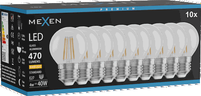 Mexen Vintis 10x LED filamentová žárovka E27, G45, 4W, Teplá - 2700K, 470 lm, čirá - L156-E27-0427-00x10