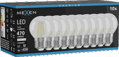 Mexen Vintis 10x žárovka filament LED E27, G45, 4W, Neutrální - 4000K, 470 lm, čirá - L156-E27-0427-00x10