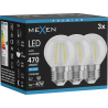 Mexen Vintis 3x LED žárovka s vláknem E27, G45, 4W, Studená - 6500K, 470 lm, čirá - L156-E27-0465-00x03