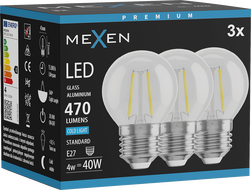 Mexen Vintis 3x LED žárovka s vláknem E27, G45, 4W, Studená - 6500K, 470 lm, čirá - L156-E27-0465-00x03