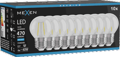 Mexen Vintis 10x Žárovka filament LED E27, G45, 4W, Studená - 6500K, 470 lm, čirá - L156-E27-0465-00x10