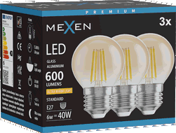 Mexen Vintis 3x LED filamentová žárovka E27, G45, 6W, Teplá - 2200K, 600 lm, jantarová - L156-E27-0622-50x03