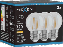 Mexen Vintis 3x LED žárovka filament E27, G45, 6W, Teplá - 2700K, 720 lm, čirá - L156-E27-0627-00x03