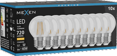 Mexen Vintis 10x Žárovka filament LED E27, G45, 6W, Teplá - 2700K, 720 lm, čirá - L156-E27-0627-00x10
