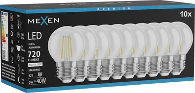 Mexen Vintis 10x žárovka filament LED E27, G45, 6W, Neutrální - 4000K, 720 lm, čirá - L156-E27-0627-00x10