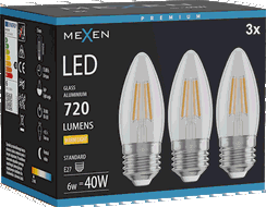 Mexen Vintis 3x žárovka filament LED E27, C35, 6W, Teplá - 2700K, 720 lm, čirá - L154-E27-0627-00x03
