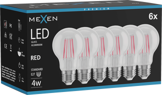 Mexen Vintis 6x LED filamentová žárovka E27, A60, 4W, 55 lm, červená - L150-E27-04XX-45x06