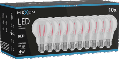 Mexen Vintis 10x žárovka filament LED E27, A60, 4W, 55 lm, červená - L150-E27-04XX-45x10