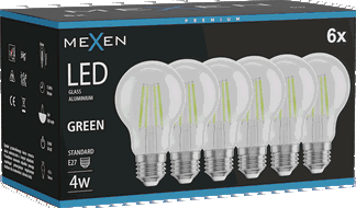 Mexen Vintis 6x LED vlákno žárovka E27, A60, 4W, 55 lm, zelená - L150-E27-04XX-46x06