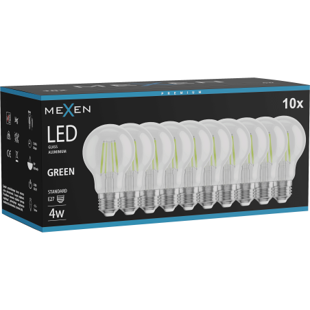 Mexen Vintis 10x žárovka filament LED E27, A60, 4W, 55 lm, zelená - L150-E27-04XX-46x10