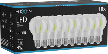 Mexen Vintis 10x žárovka filament LED E27, A60, 4W, 55 lm, zelená - L150-E27-04XX-46x10
