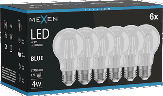 Mexen Vintis 6x Žárovka filament LED E27, A60, 4W, 55 lm, modrá - L150-E27-04XX-47x06