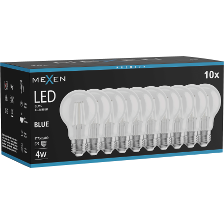 Mexen Vintis 10x žárovka filament LED E27, A60, 4W, 55 lm, modrá - L150-E27-04XX-47x10