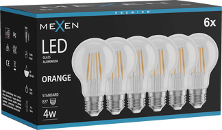 Mexen Vintis 6x žárovka filament LED E27, A60, 4W, 55 lm, oranžová - L150-E27-04XX-48x06