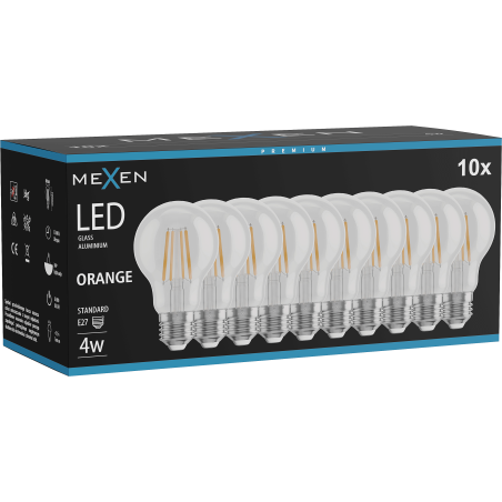 Mexen Vintis 10x žárovka filament LED E27, A60, 4W, 55 lm, oranžová - L150-E27-04XX-48x10