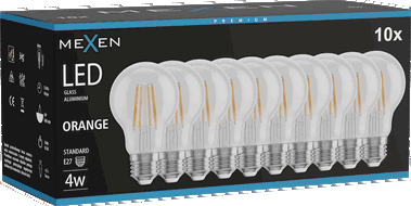 Mexen Vintis 10x žárovka filament LED E27, A60, 4W, 55 lm, oranžová - L150-E27-04XX-48x10