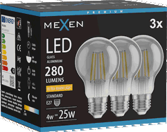 Mexen Vintis 3x žárovka filament LED E27, A60, 4W, Teplá - 2200K, 280 lm, smoke - L150-E27-0422-70x03